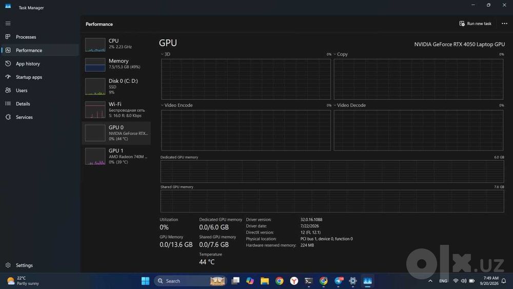 HP Victus Gaming 15 — RTX 4050 / Ryzen 7 / 16GB RAM / Ideal holatda!