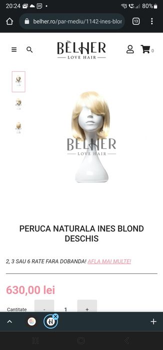 Peruca dama din par natural 100%, Noua, cu eticheta, neutilizata