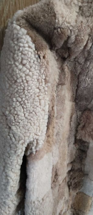 Нова Синя  шуба с кожа отвътре номер 52 от 1980г