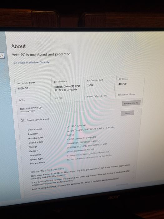 PC Desktop Worksation DELL T1600 Xeon E31225 3.1 ghz , 8gb RAM , HDD 500 GB  7200rpm , Nvdia  GT 740 2 gb, Windows 10