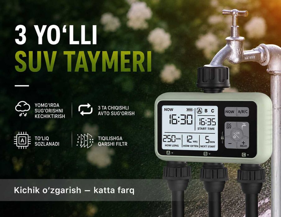 Avtomatik sug'orish taymeri, dasturchi, sug'orish boshqaruvchisi.