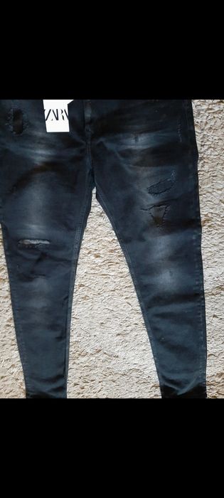 Blugi Zara skinny cu rupturi si piele,model Rick Owens,,40