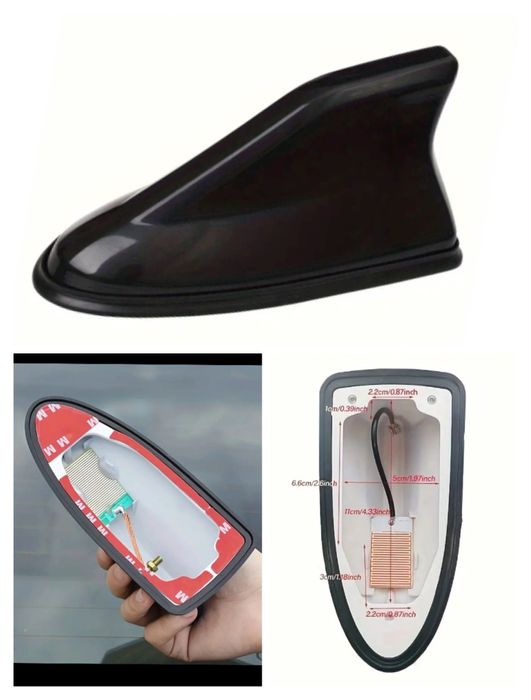 Antenă auto FM , Antena radio auto model rechin cu adeziv , Negru