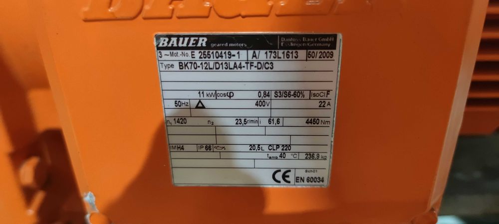 Motor electric trifazat cu reductor Bauer 11kW 23rpm 380V