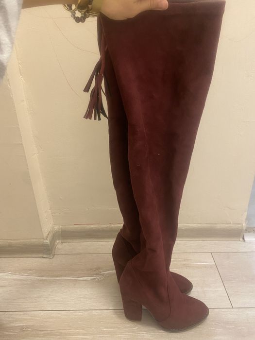 Бордо ботуши до бедрото
