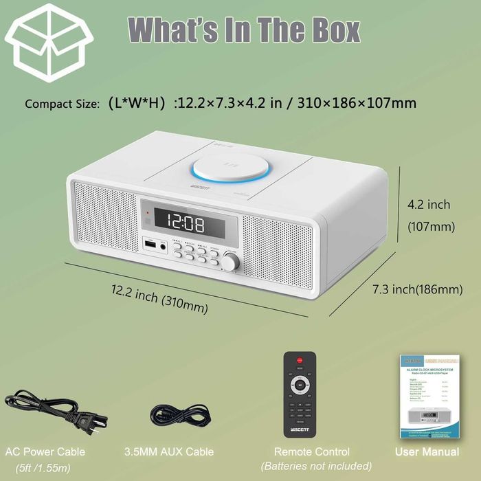 Домашна стерео система с CD плейър,  Bluetooth WISCENT WTB-798