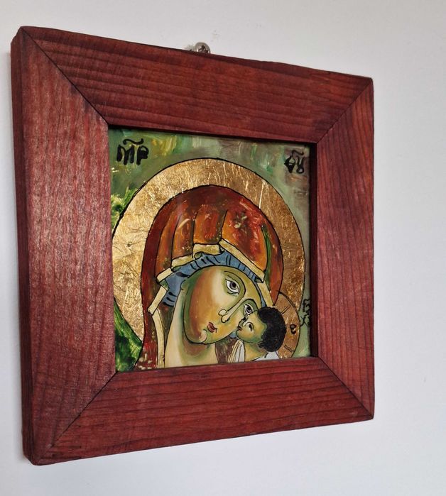 Particular! Icoane pe sticla inramate "Maica Domnului cu pruncul Isus"