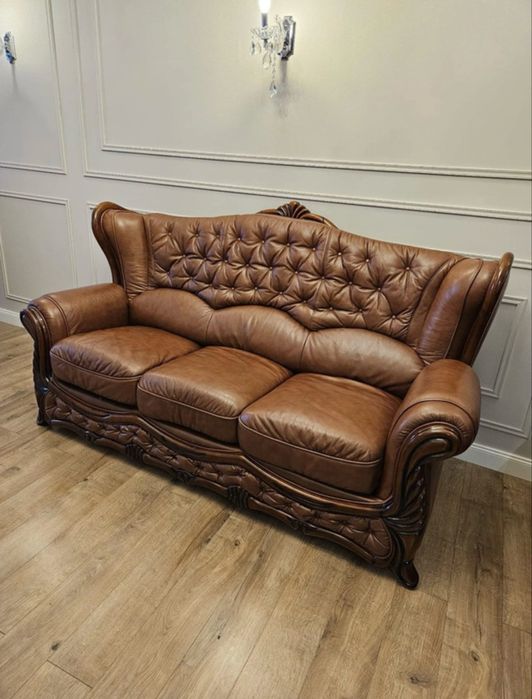 Set canapele 3 2 1 piele cu lemn de trandafir