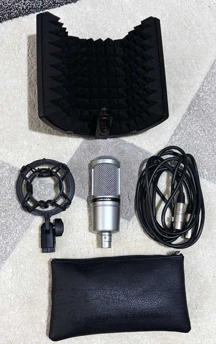Microfon Audio-Technica AT2020 + Shockmount + Panou acustic + cabluXLR