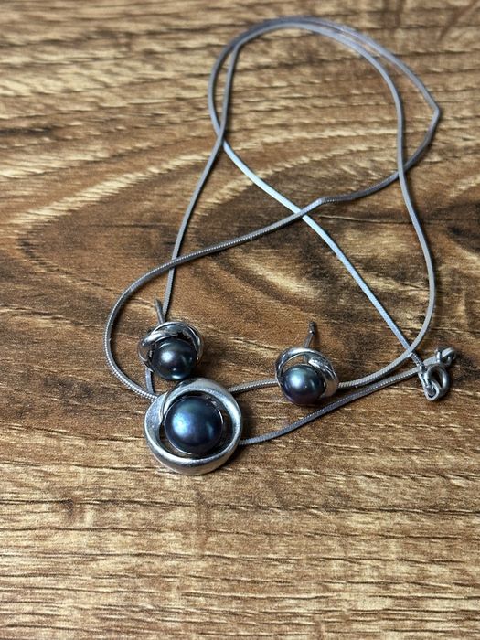 Yuno pearls сребърно колие и обици уникален маслиненозелен цвят