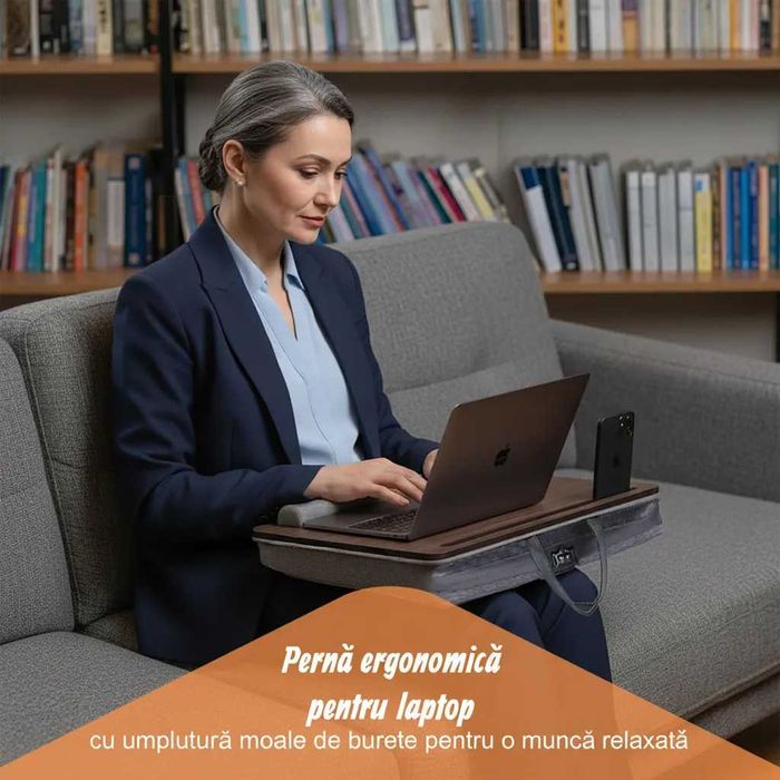 Suport laptop cu perna genunchi si buzunar integrat pentru documente