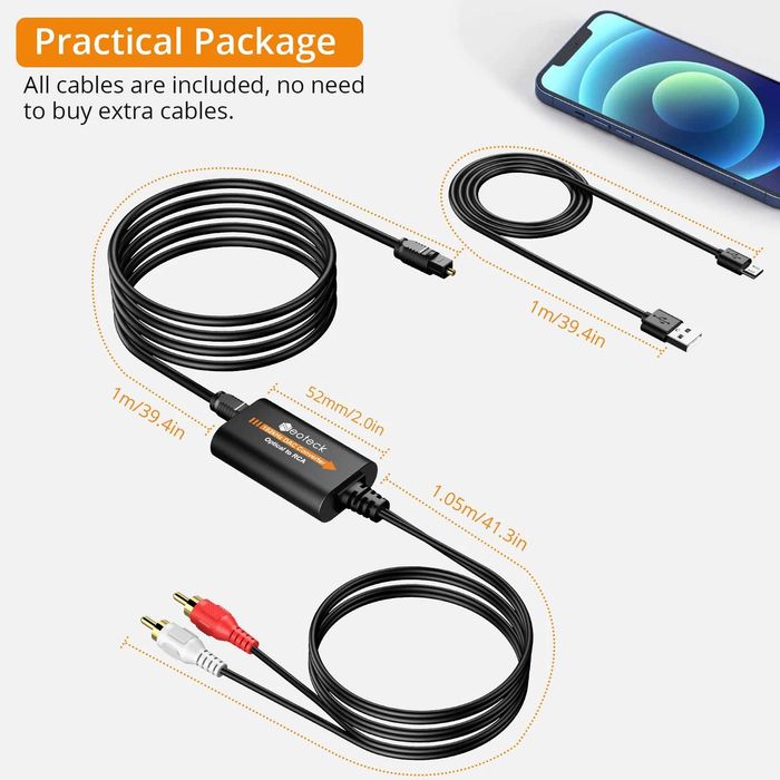 Cablu convertor audio digital optic SPDIF toslink la semnal analog RCA