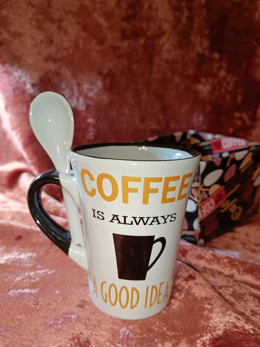 Кружка керамическая с керамической ложкой