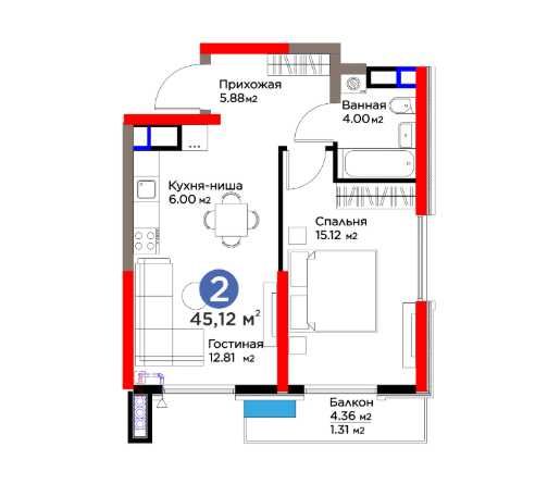 В продаже имеется 2-комнатная ЖК в Яшнабадском районе