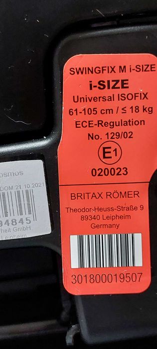 Scaun auto BRITAX ROMER Swingfix M i-Size, Isofix, 0 - 18kg, negru