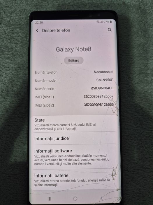Dezmembrez Samsung Not 8 
Samsung Galaxy Note8
Perfecta stare de functionare 
Liber de retea 
Husa
