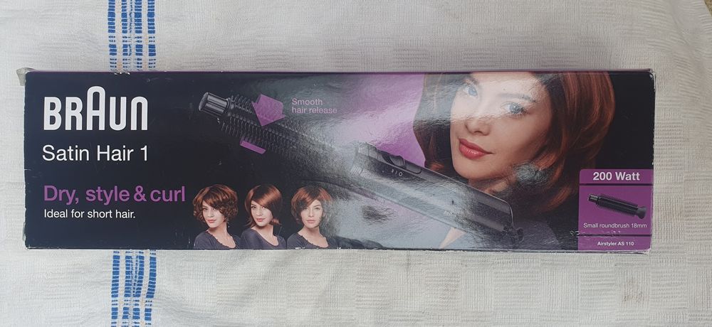 Perie cu aer cald Braun Satin-Hair 1 AS 110, 200 W, 2 Trepte, Perie 18 mm, Negru