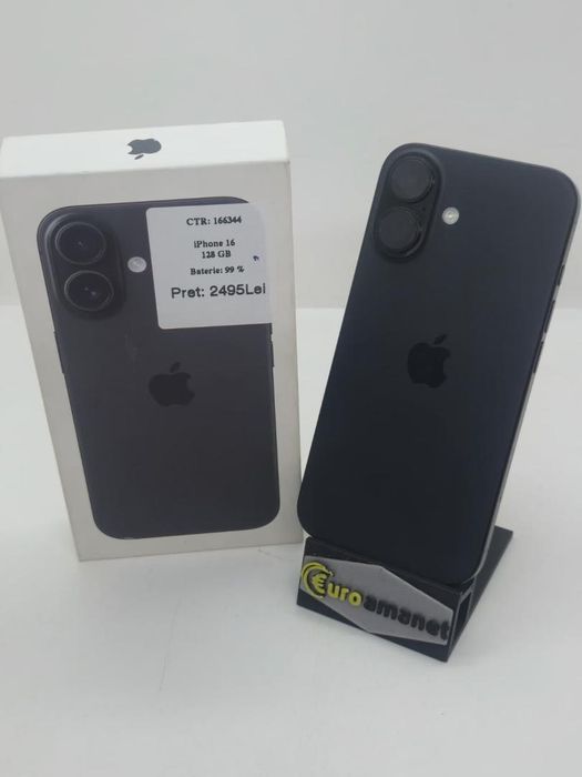 Telefon mobil Apple iPhone 16, 128GB, 5G, Black, 99% Baterie -A-
