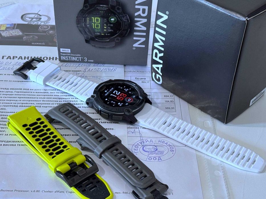 Бартер! Kато НОВ! 6м. Гаранция! Garmin Instinct® 3 Amoled 50mm Black / Charcoal (Черен)