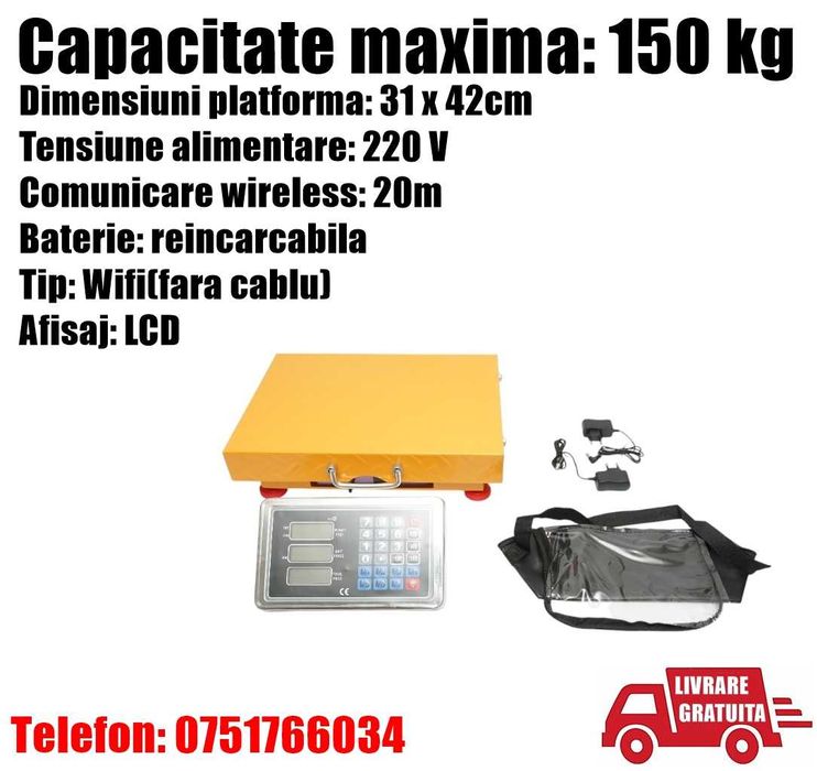 Cantar Platforma Portabil Marfa Cereale Porci Animale Colete Pachete Electronic Baterie Reincarcabila Fara Cablu 150kg + LIVRAREA GRATUITA