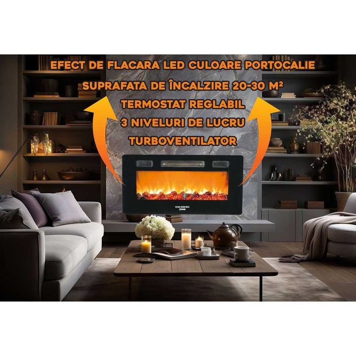 Електрическа стенна камина Hausberg HB-8225-NG