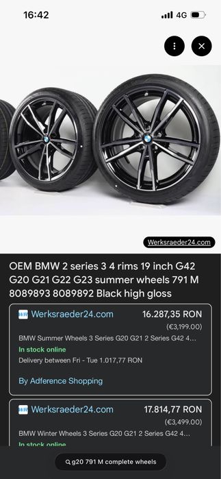 Set Jante vara Noi Bmw G20 Seria 3 4 M sport 255 35 19 & 225 40 19