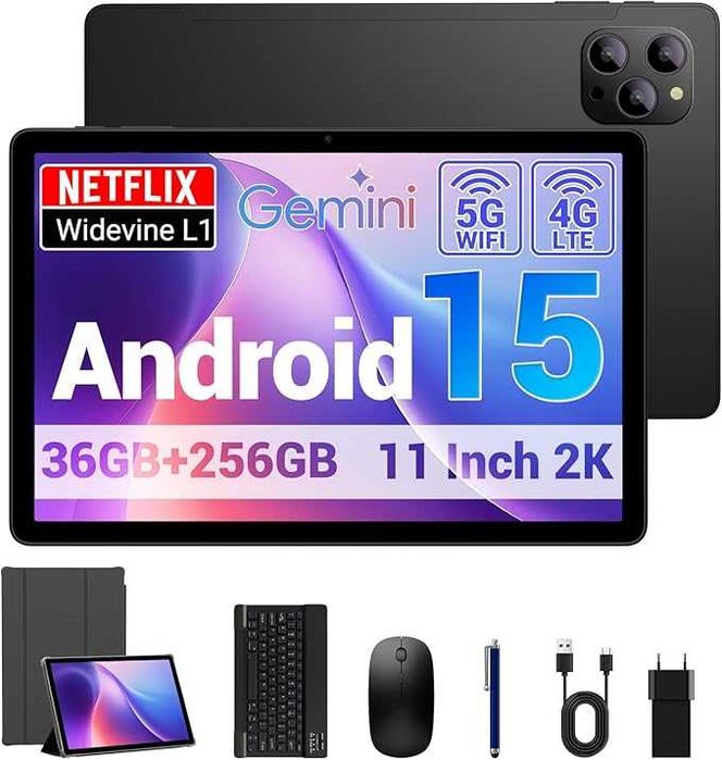 11 инчов Android 15 таблет с 5G WiFi с клавиатура ,мишка ,калъф,стилус