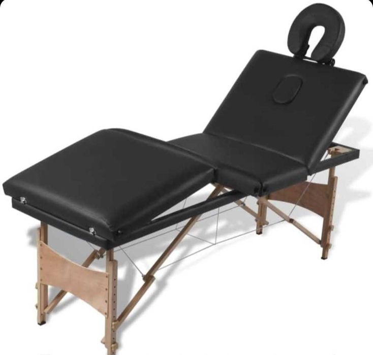 трисекторна козметична масажна кушетка дървена бяла крем масажно легло