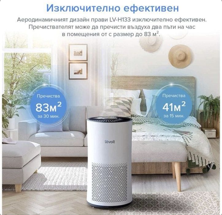 Въздухопречиствател Levoit LV-H133, Пречистваща площ 83 м2