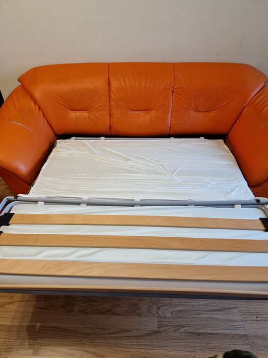 Canapea extensibila din piele ecologica cu 2 fotolii