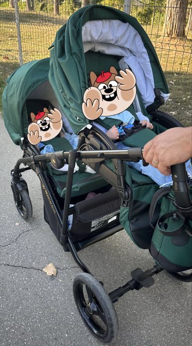 Carucior pentru gemeni BabyLux DUO, 3in1, Bottle Green