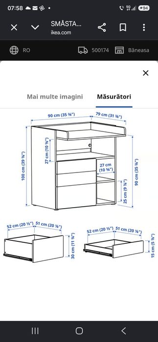 Vand masa pentru infasat bebelusi Ikea Smastad