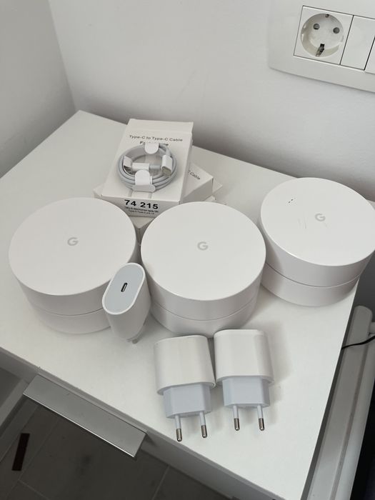 Router wifi Mesh Google AC 1304 set 3 buc + alimentare usb-c, cabluri