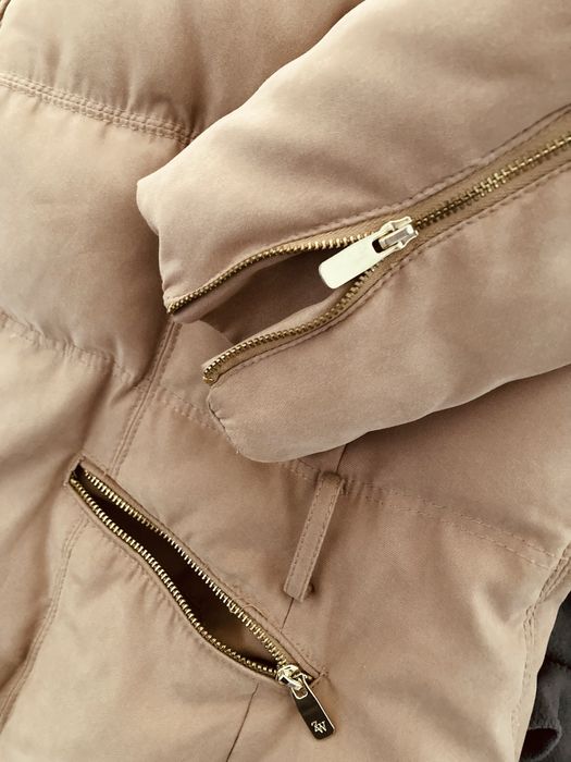 Дамско зимно яке Zara с гъши пух размер М, бежево късо яке с колан