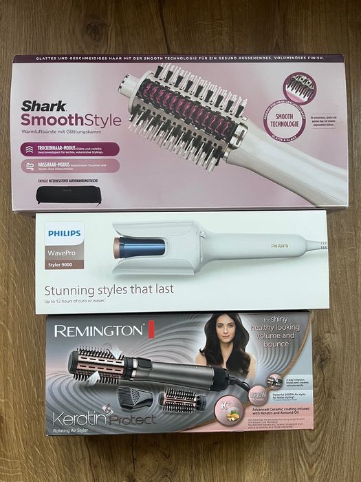 Продавам Remington AS8810 Keratin Protect четка за коса, Shark SmoothStyle HT212EU четка за коса и Philips WavePro Styler 9000 маша за коса