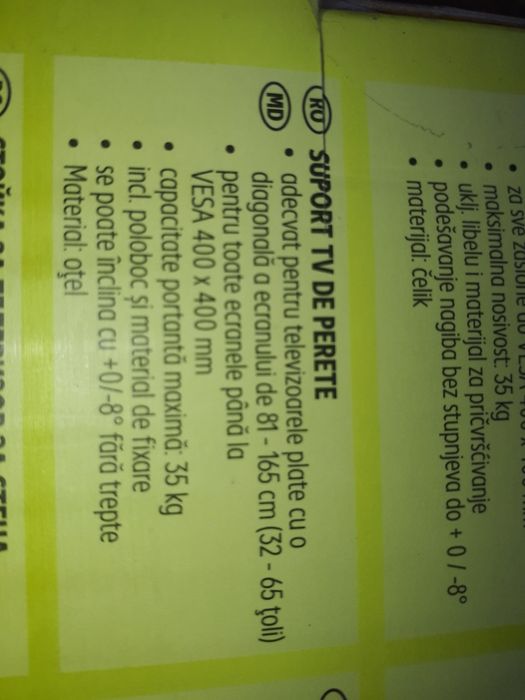 Suport TV de perete,diagonale intre 81-165cm,max 35kg,Vesa max40×40cm