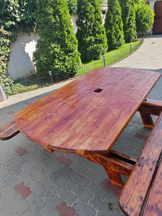 Set mobilier, masa cu băncuțe din lemn pentru terasa, gradina, curte