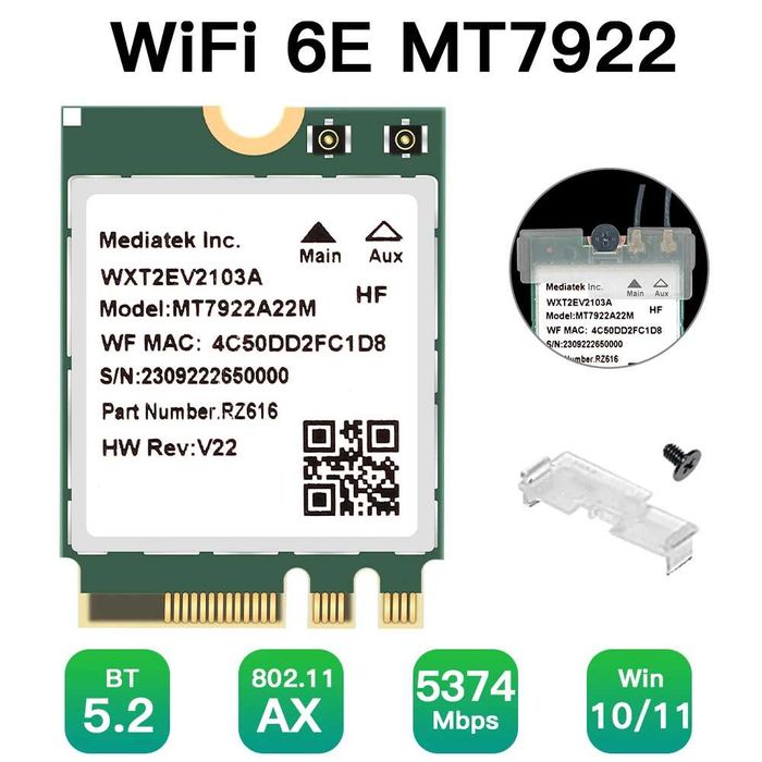Mediatek WiFi 6E MT7922 карта 2400Mbps