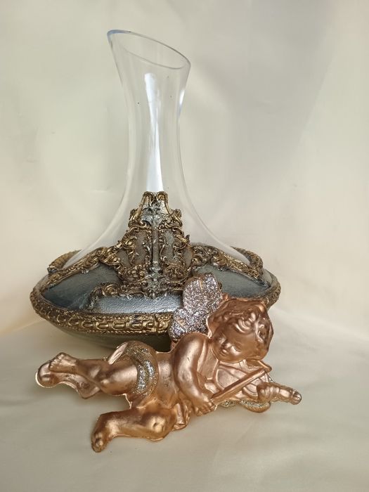 Ръчно декориран комплект за вино! Подарък!