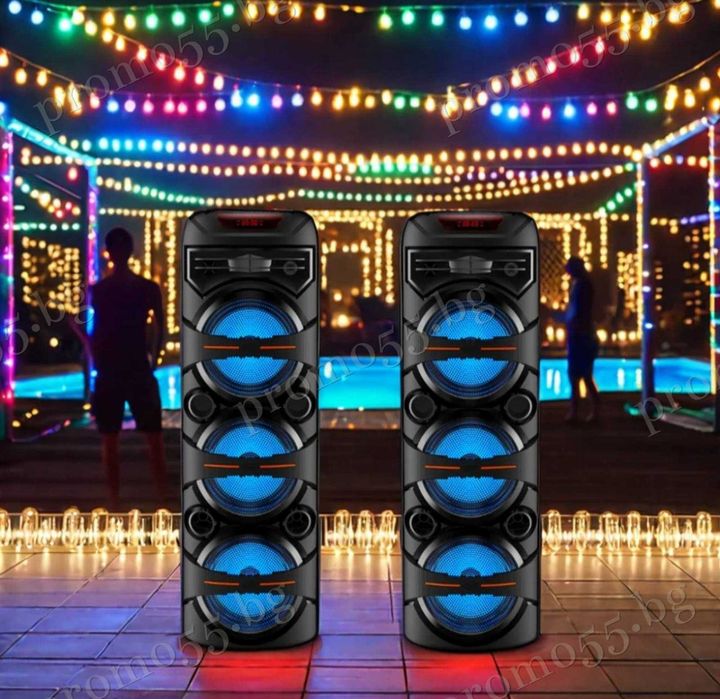 Голяма тонколона 95см. 3х8 инча с безжичен микрофон, дистанционно, RGB