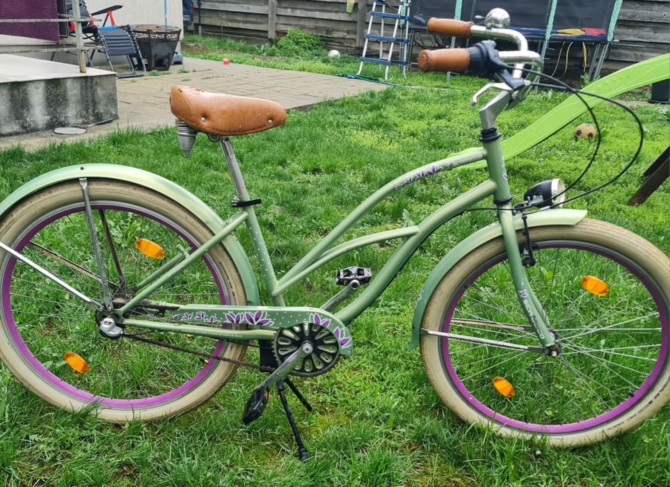 Bicicleta de dama Cruiser Davi, "Promenade"  , 7 viteze  , 170-185 cm, verde cu roz