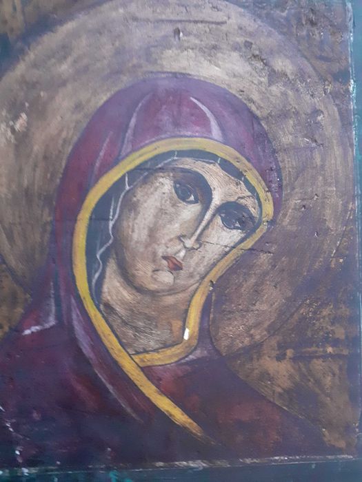 icoana veche Isus Maica Domnului pictura pe lemn
