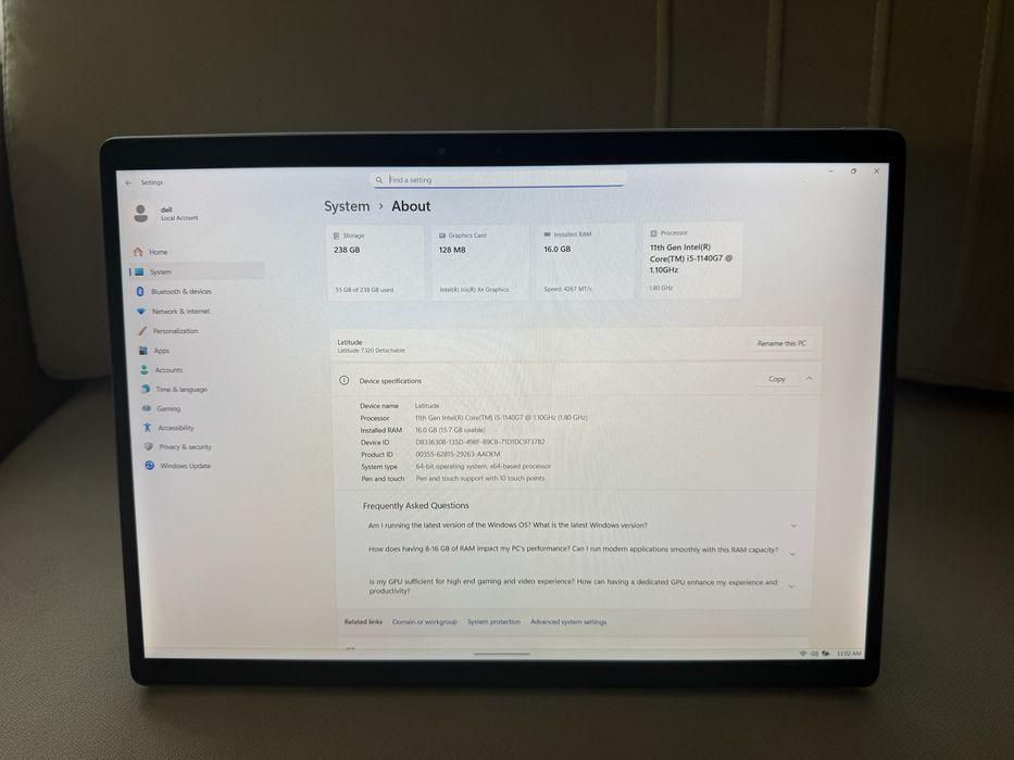 Tableta Dell 7320 Detachable, i5-1140G7, 16GB RAM, 256GB SSD, Pen
