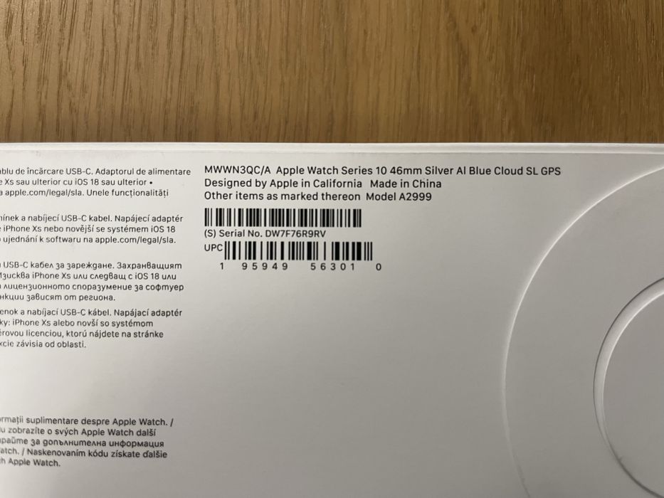 Apple Watch 10 GPS, Silver Aluminum Case 46 мм, Blue Cloud Sport Loop