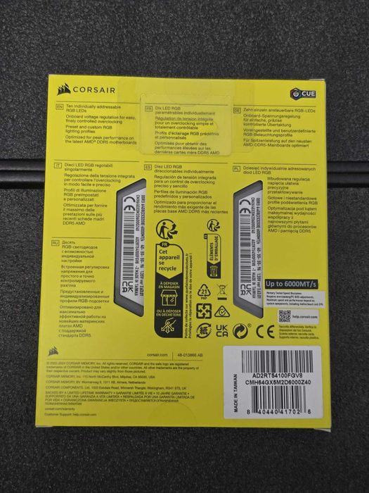 Ram 64GB (2x32GB) DDR5 Corsair VENGEANCE® RGB  DRAM 6000MHz C40