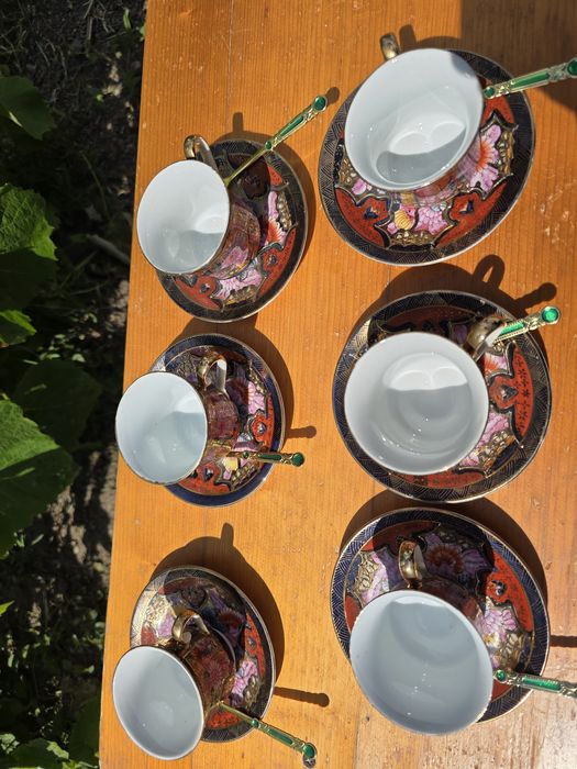 Set vintage de 6 cești pentru cafea espresso sau ceai, în stil tradițional chinezesc (anii 70-80)