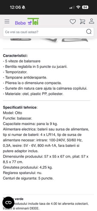 Leagăn electric Lionelo