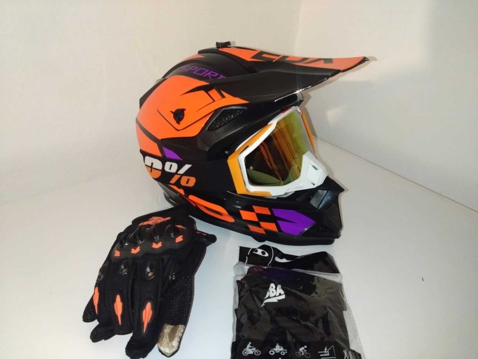 Casca de motociclist +Ochelari+Manusi+cagula