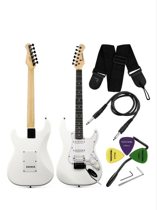 Гитара электро белая с комбоусилителемь и прочее дополнителями