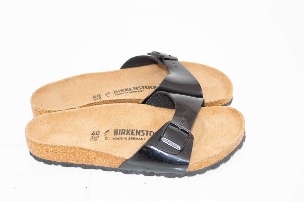 Birkenstock Madrid оригинални чехли черен лак с катарама унисекс 40